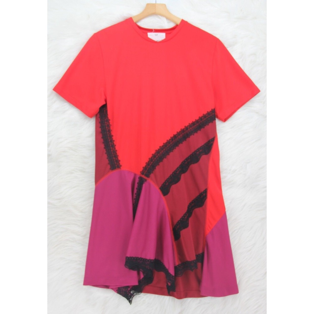 KOCHE Dress Women's Sz 4 FR:38 Red Burgundy Violine Shift Mini Striped $655 #291